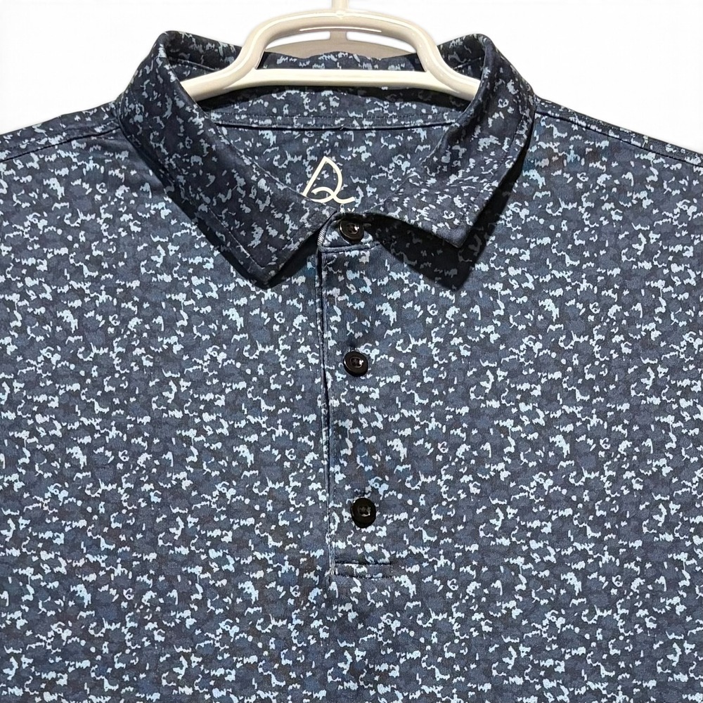 Deolax Men's XL Polo Shirt Navy Blue Abstract Splatter Print Short Sleeve Golf